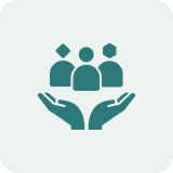 Hands holding group figures icon