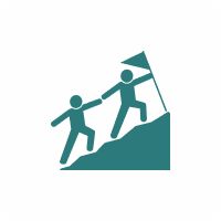 Two figures climbing a hill