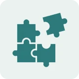 Four interlocking puzzle pieces graphic