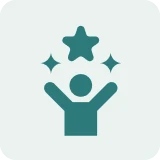 Person celebrating with star and sparkles icon