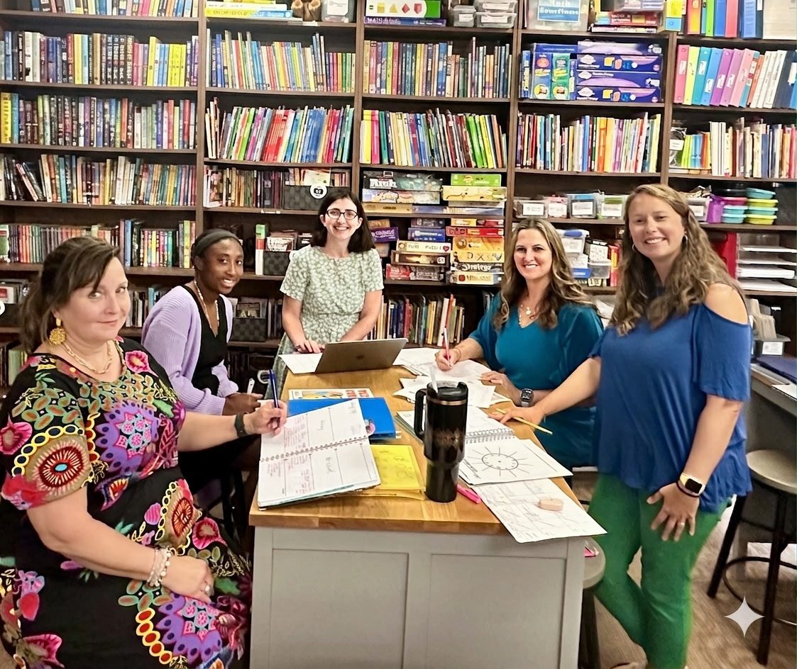 Group working together in a library